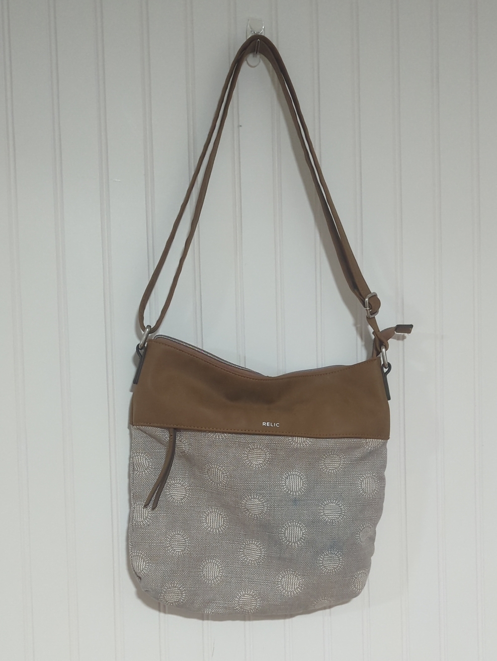 Relic Tan and Light Gray Patterned Shoulder Bag